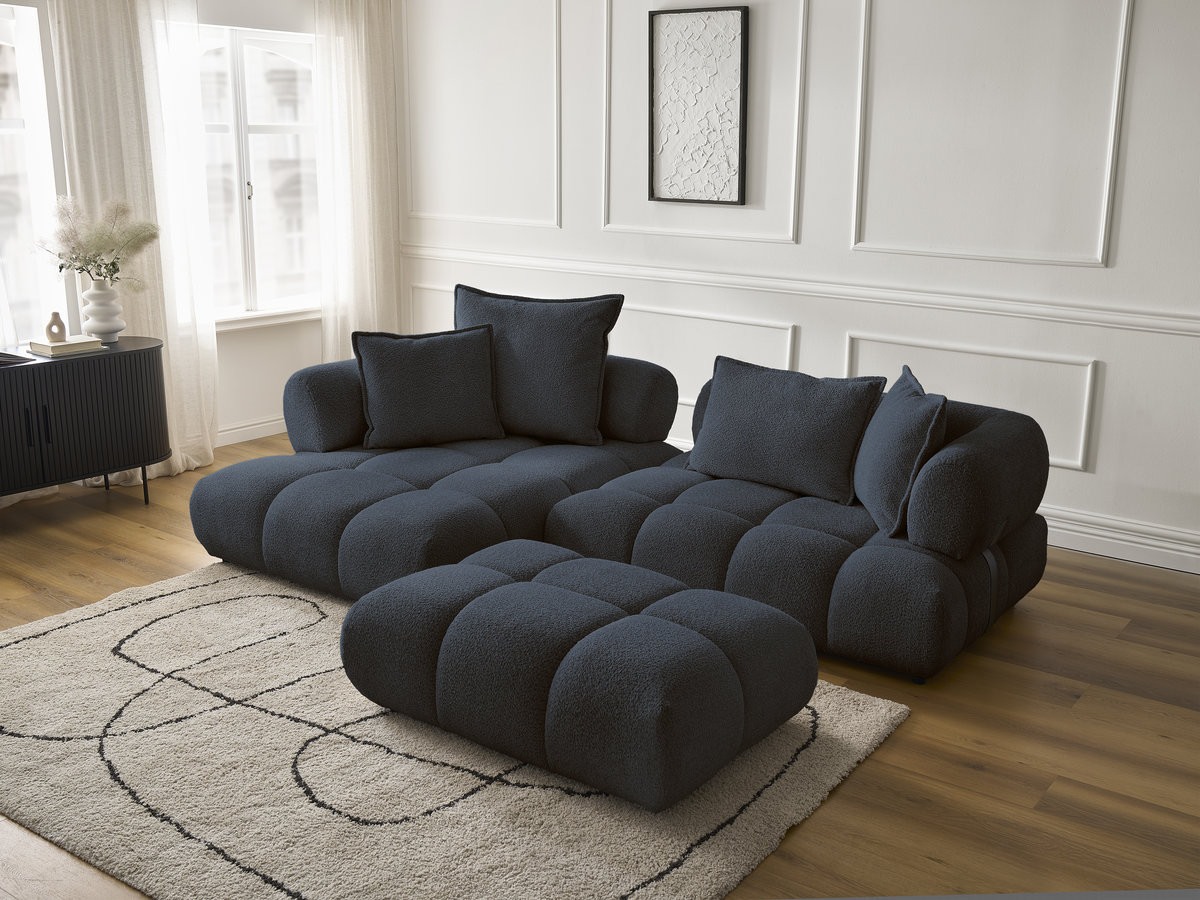 Bobochic Alya Ecksofa mit Pouf Bouclé-Stoff Dunkelblau Ecke links