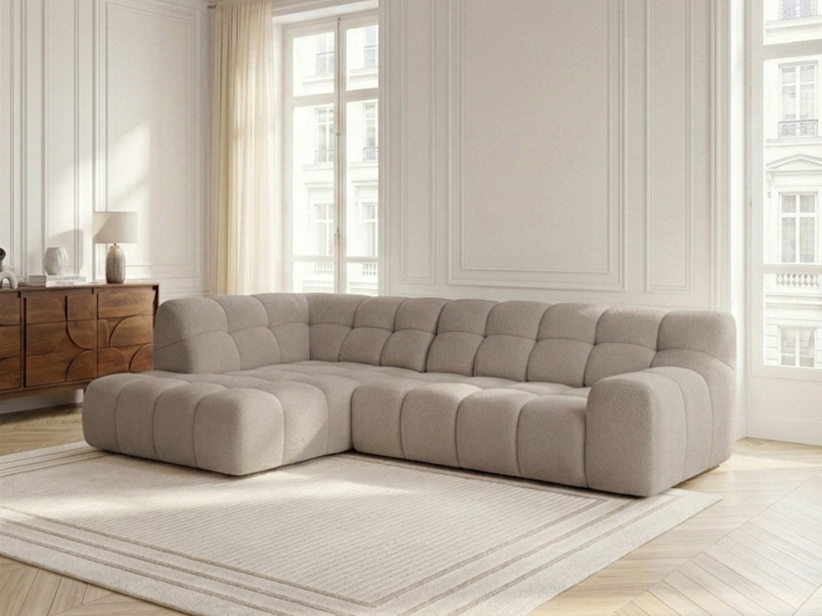 Bobochic Andre Ecksofa mit Schlaffunktion Chenille Beige Ecke links