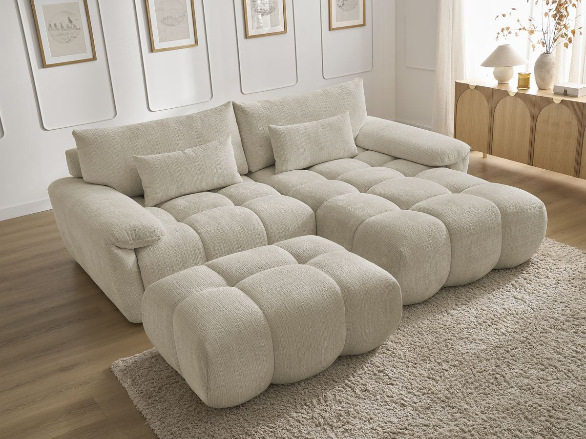 Bobochic Ivane Ecksofa mit Pouf Strukturstoff Beige Ecke rechts