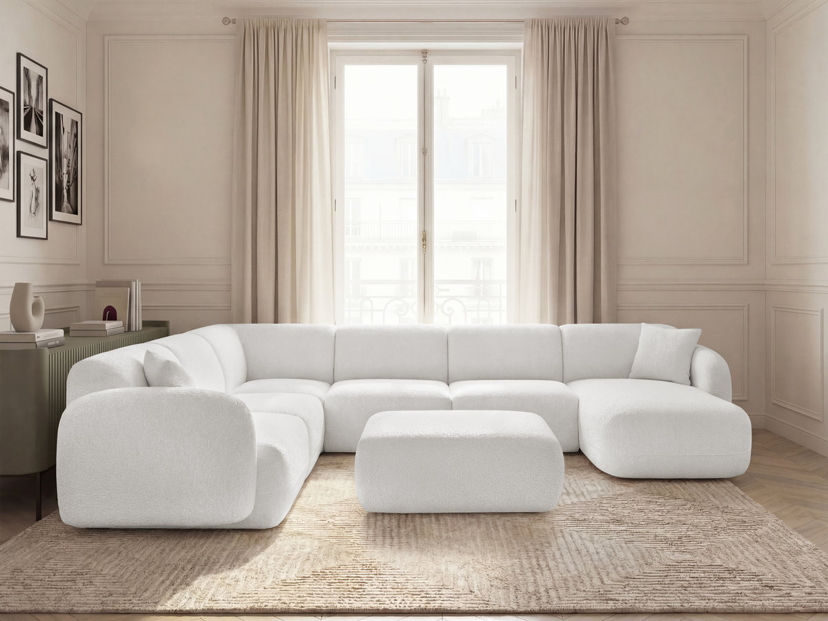 Bobochic Anda Wohnlandschaft mit Pouf 373 × 289 cm Chenille Weiß Ecke links