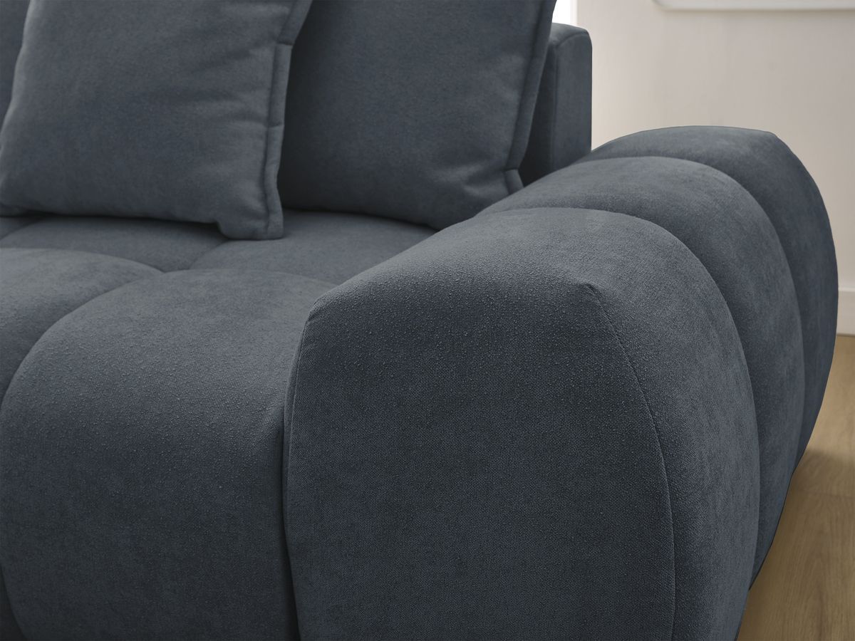 Bobochic Everest Ecksofa mit Schlaffunktion und Bettkasten 318 × 180 cm, 7 Kissen Strukturstoff Dunkelblau Ecke links