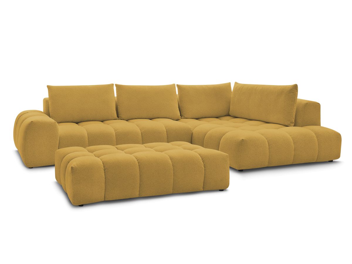 Bobochic Everest Ecksofa mit Schlaffunktion und Pouf, 4 Kissen Melange-Stoff Gelb Ecke rechts