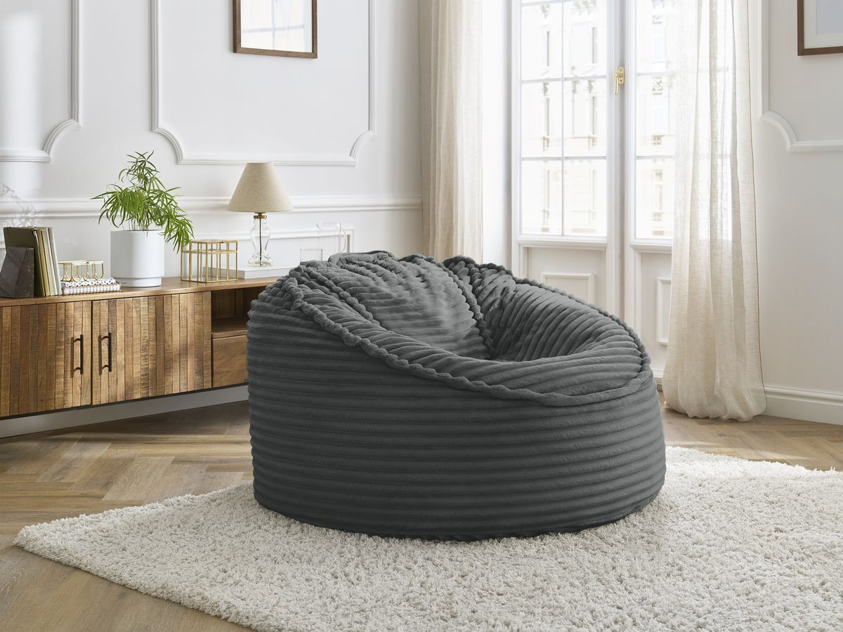 Bobochic Socrate Pouf Breitcord weich Dunkelgrau