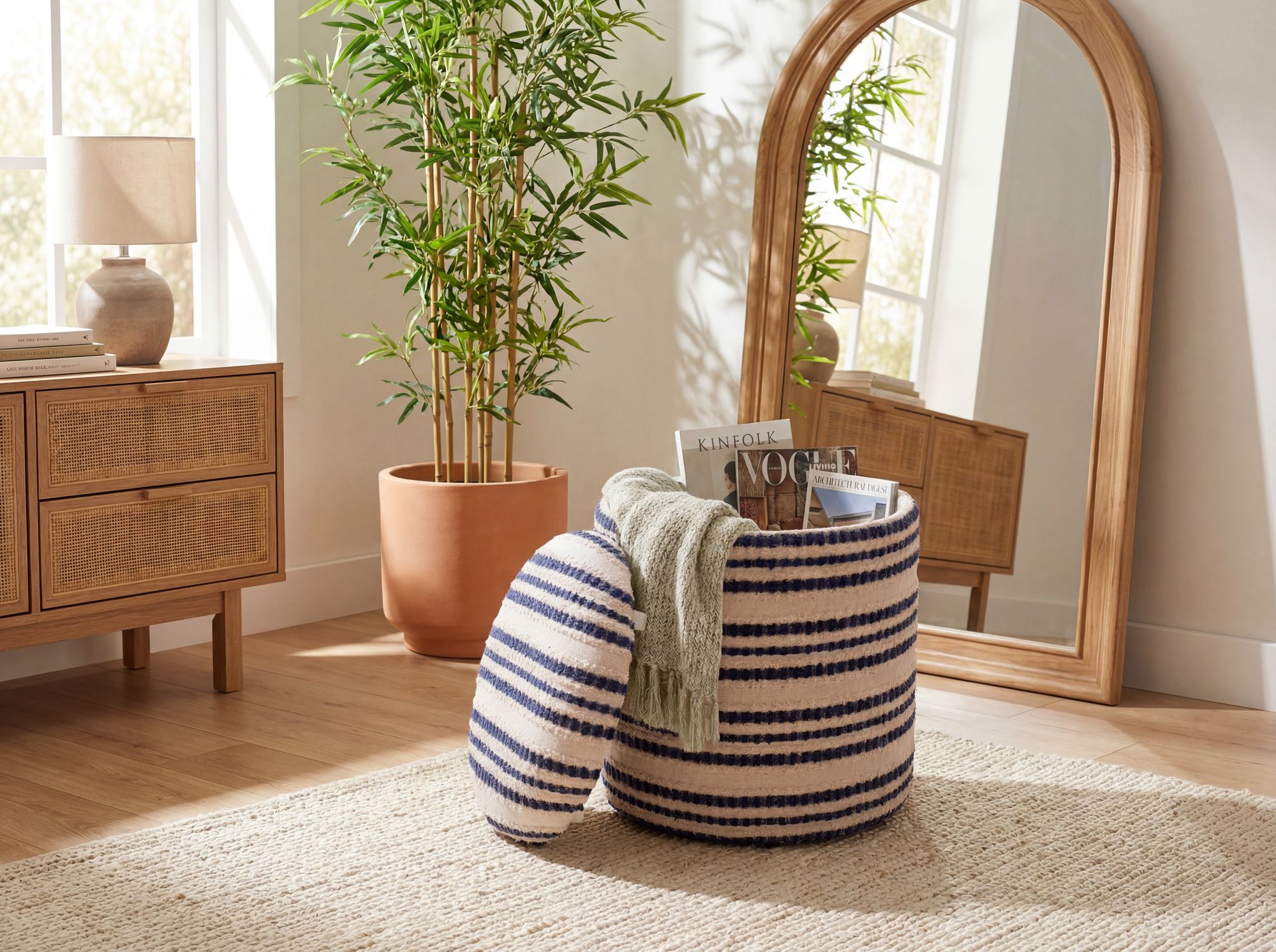 Sitzhocker Vegarshei Stoff Beige Ø 40 cm