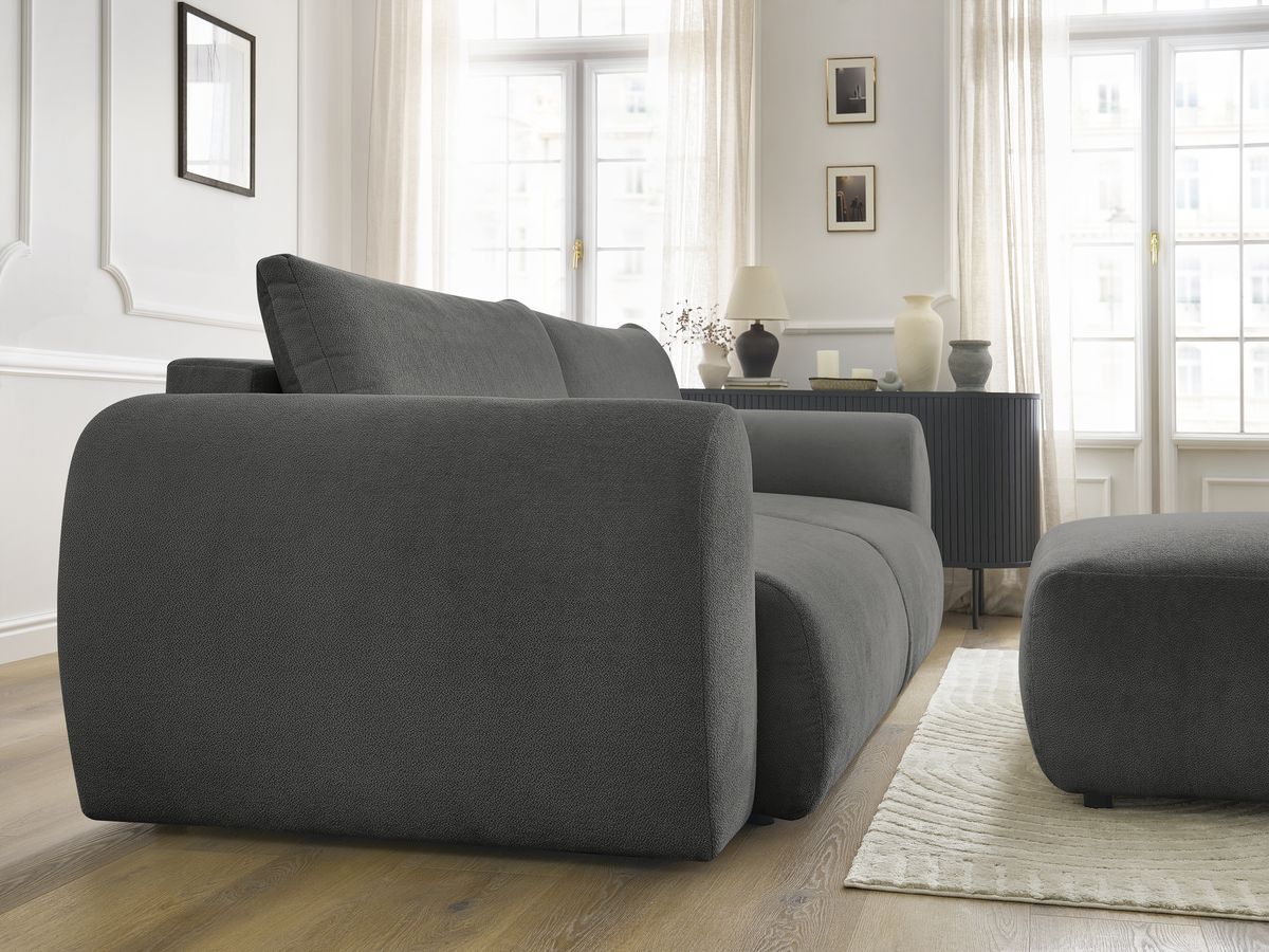 Bobochic Lucien Schlafsofa 4-Sitzer mit Bettkasten und Pouf Stoff Dunkelgrau