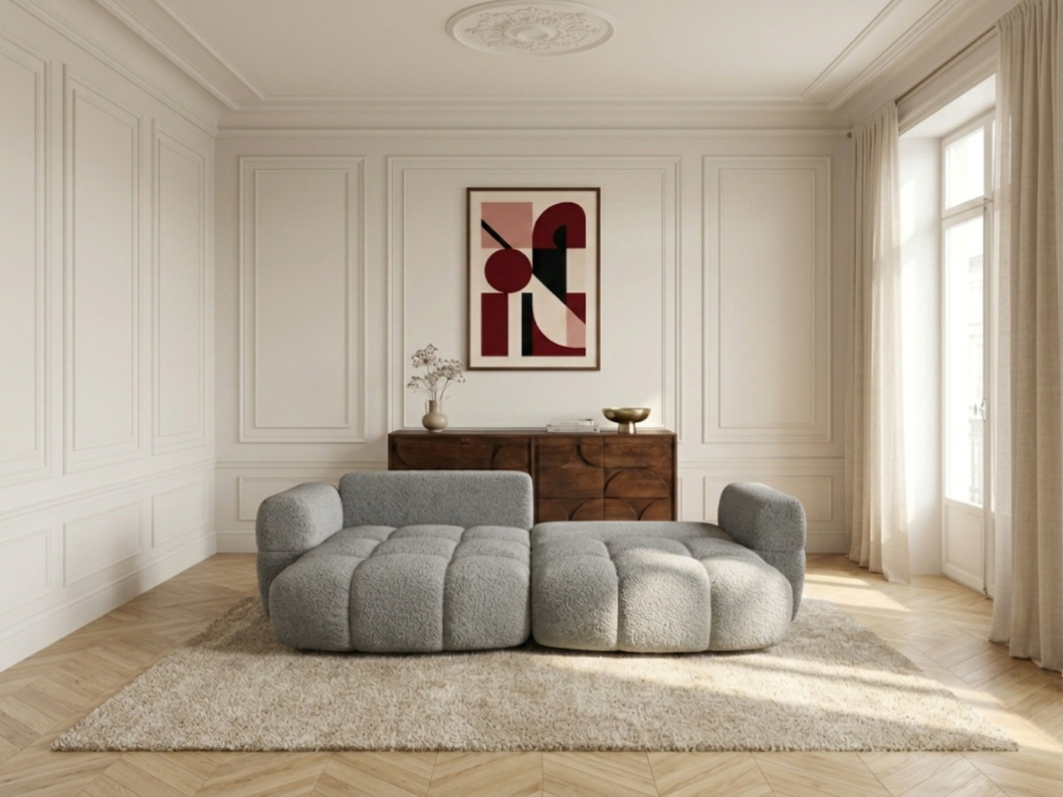 Bobochic Madison Ecksofa mit Schlaffunktion und Bettkasten Stoff Taupe
