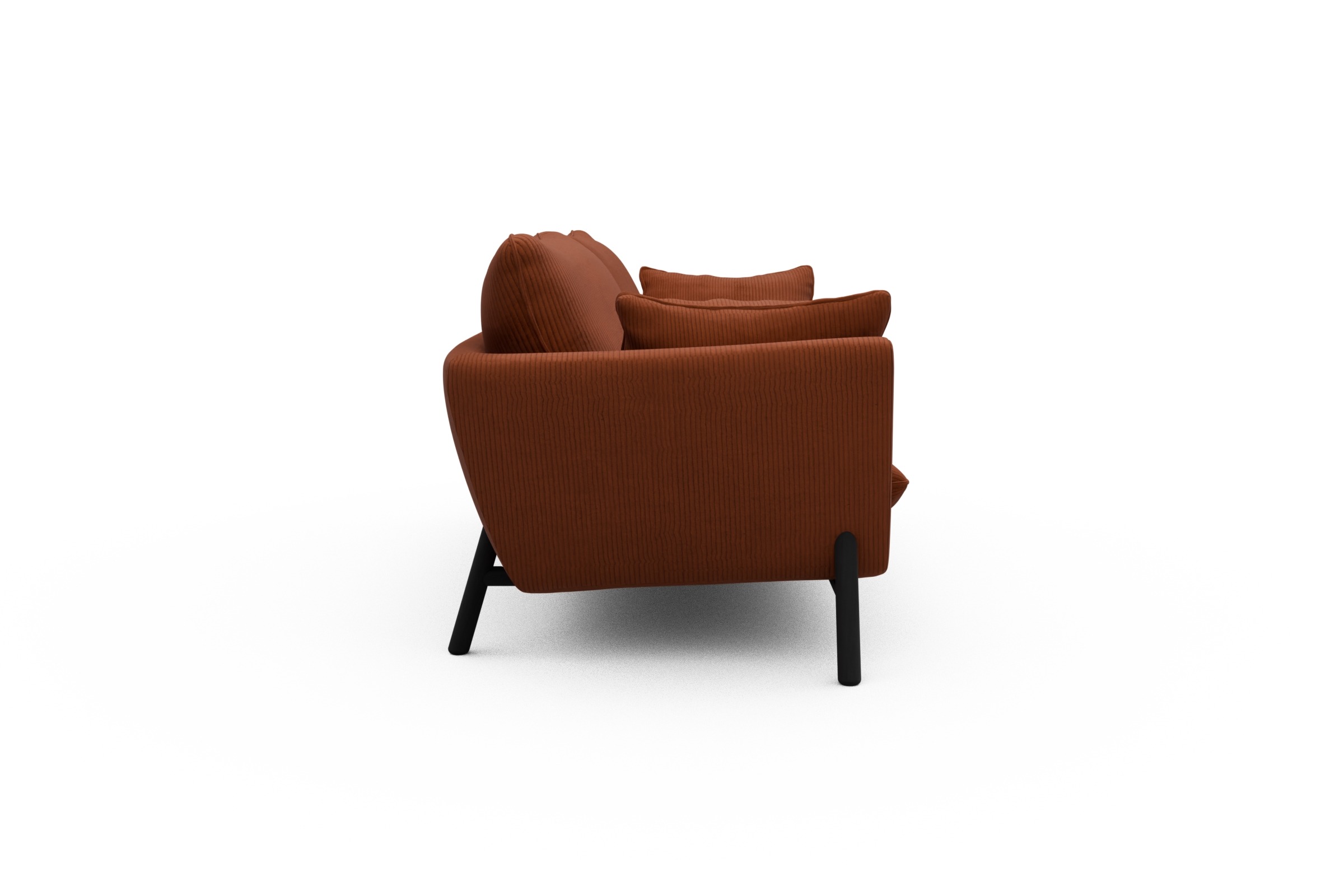Sofa Emil 3-Sitzer Beinfarbe Eiche Schwarz Corduroy-Burnt-Orange