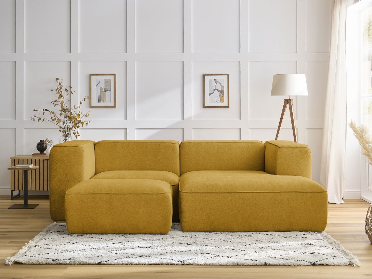 Bobochic Zephyr Ecksofa mit Pouf 260 × 165 cm Strukturstoff Gelb Ecke rechts