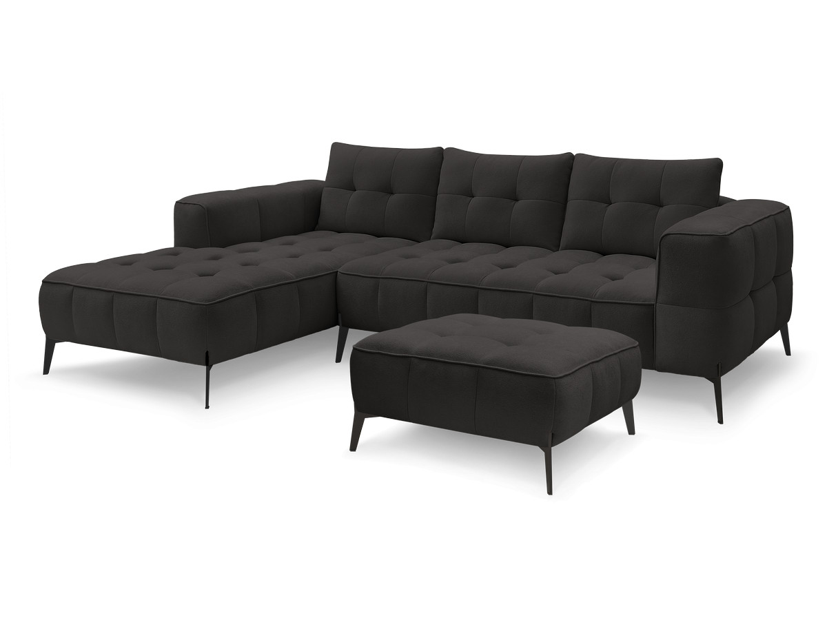 Bobochic Anis Ecksofa mit Pouf Strukturstoff Schwarz Ecke links