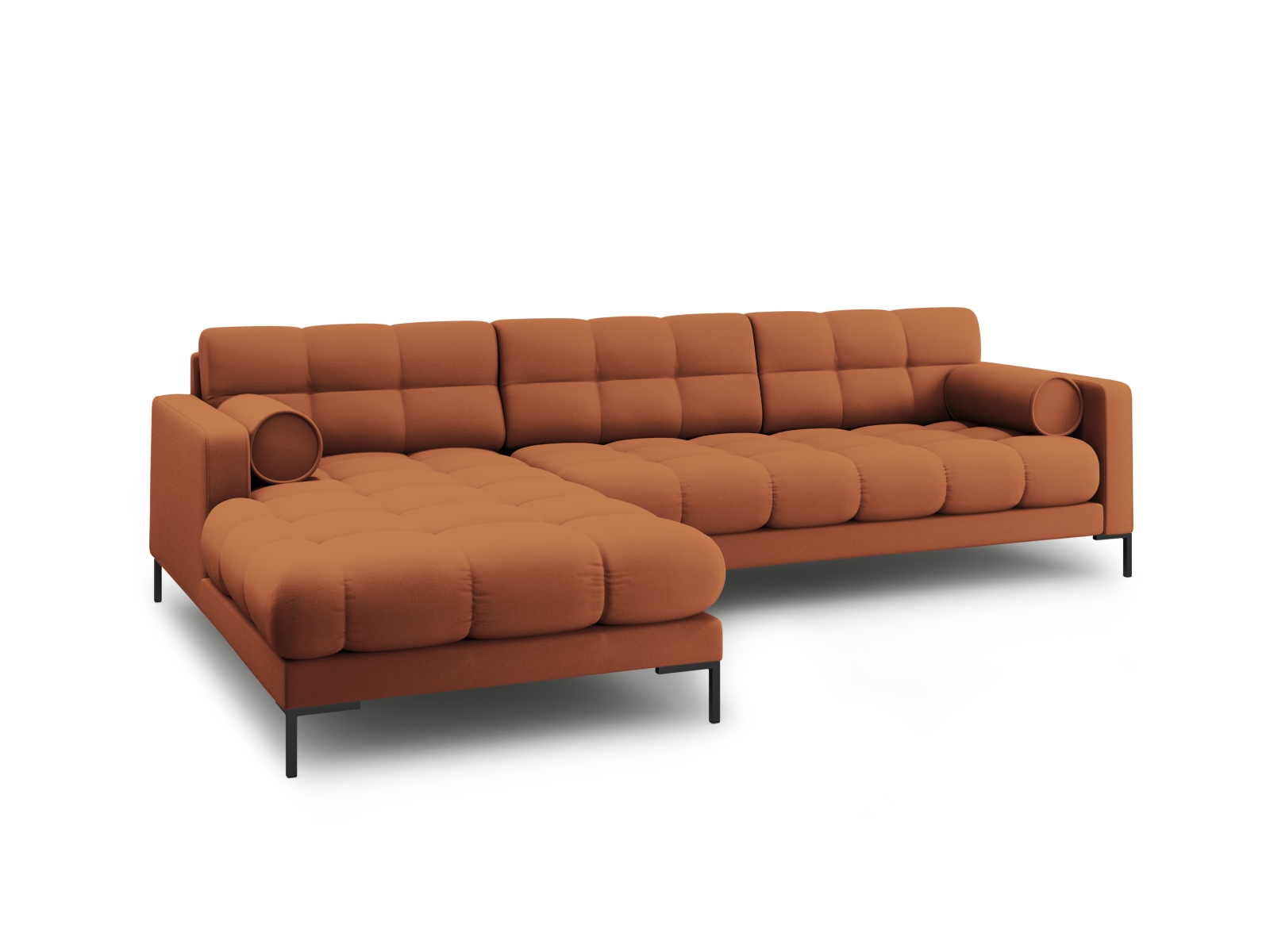 Cosmopolitan Design Ecksofa Bali 5-Sitzer Strukturierter Stoff Neve Ziegel Links Beine Schwarzes Metall