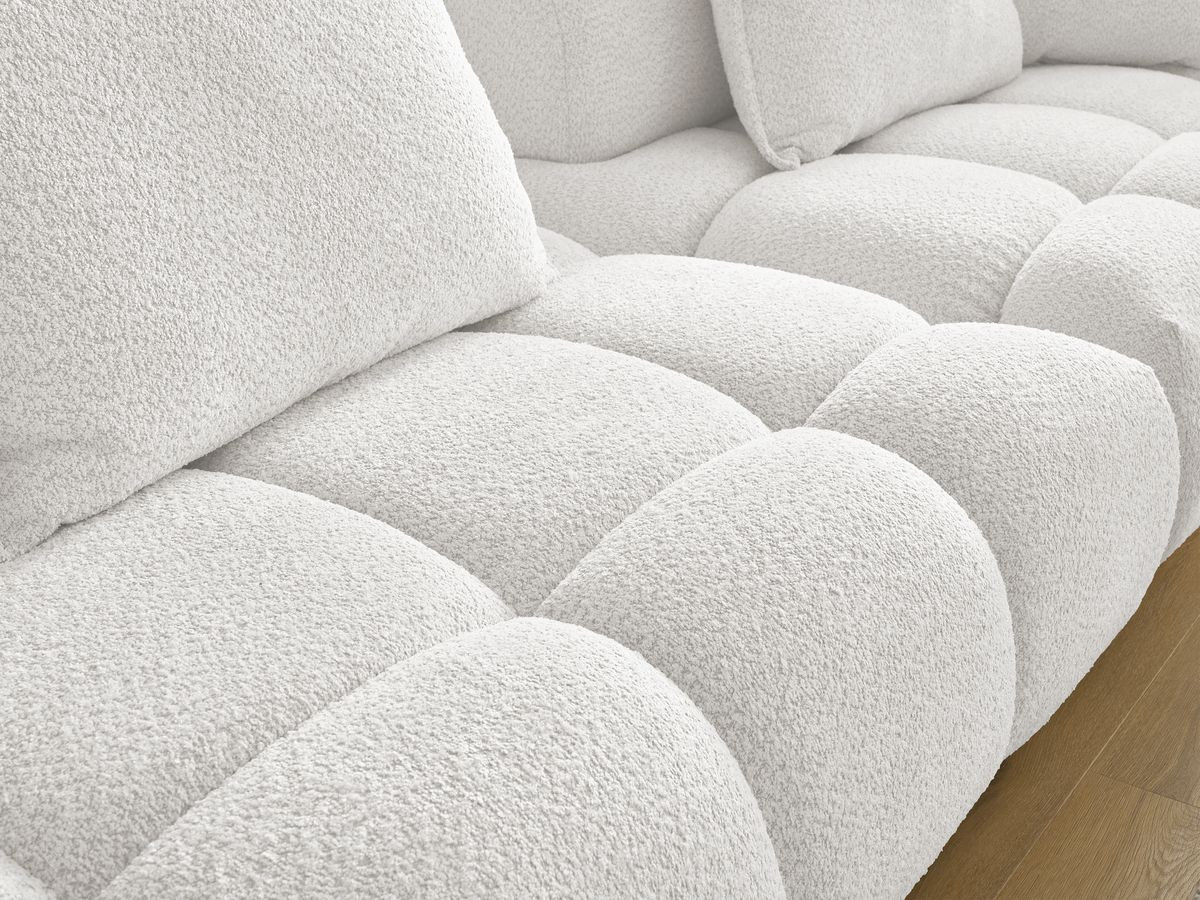 Bobochic Alya Sofa 4-Sitzer mit Pouf Bouclé-Stoff Weiß