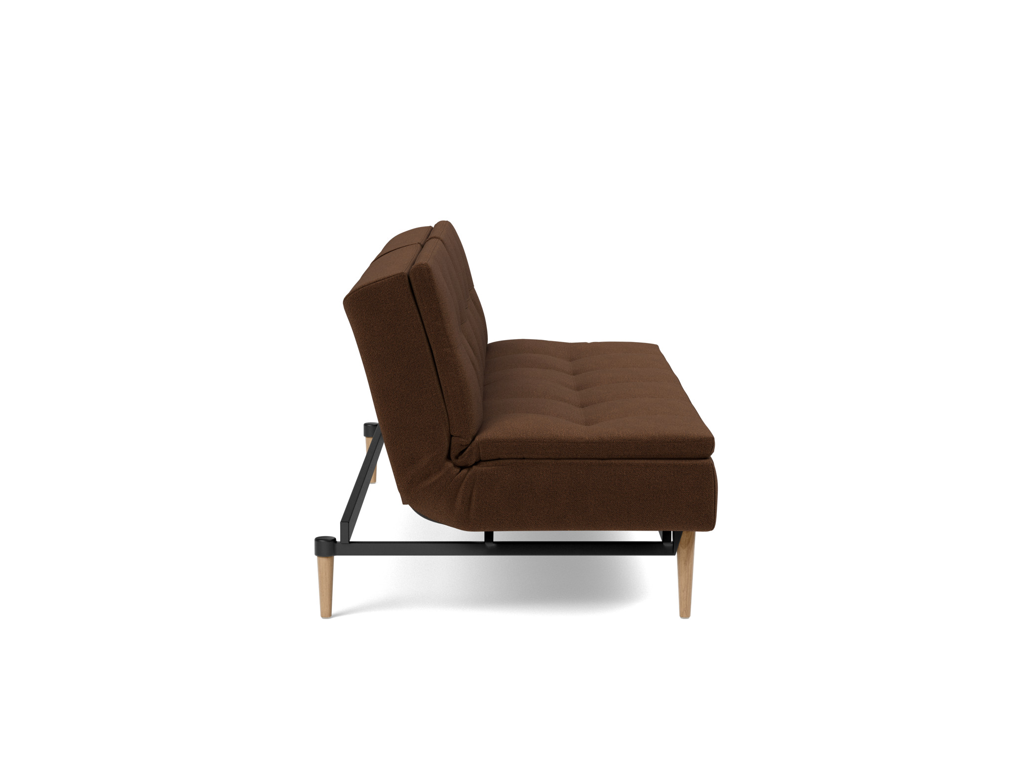 Schlafsofa Dublexo Strukturierter Stoff Taura 359-Cappuccino Beine Styletto Eiche hell
