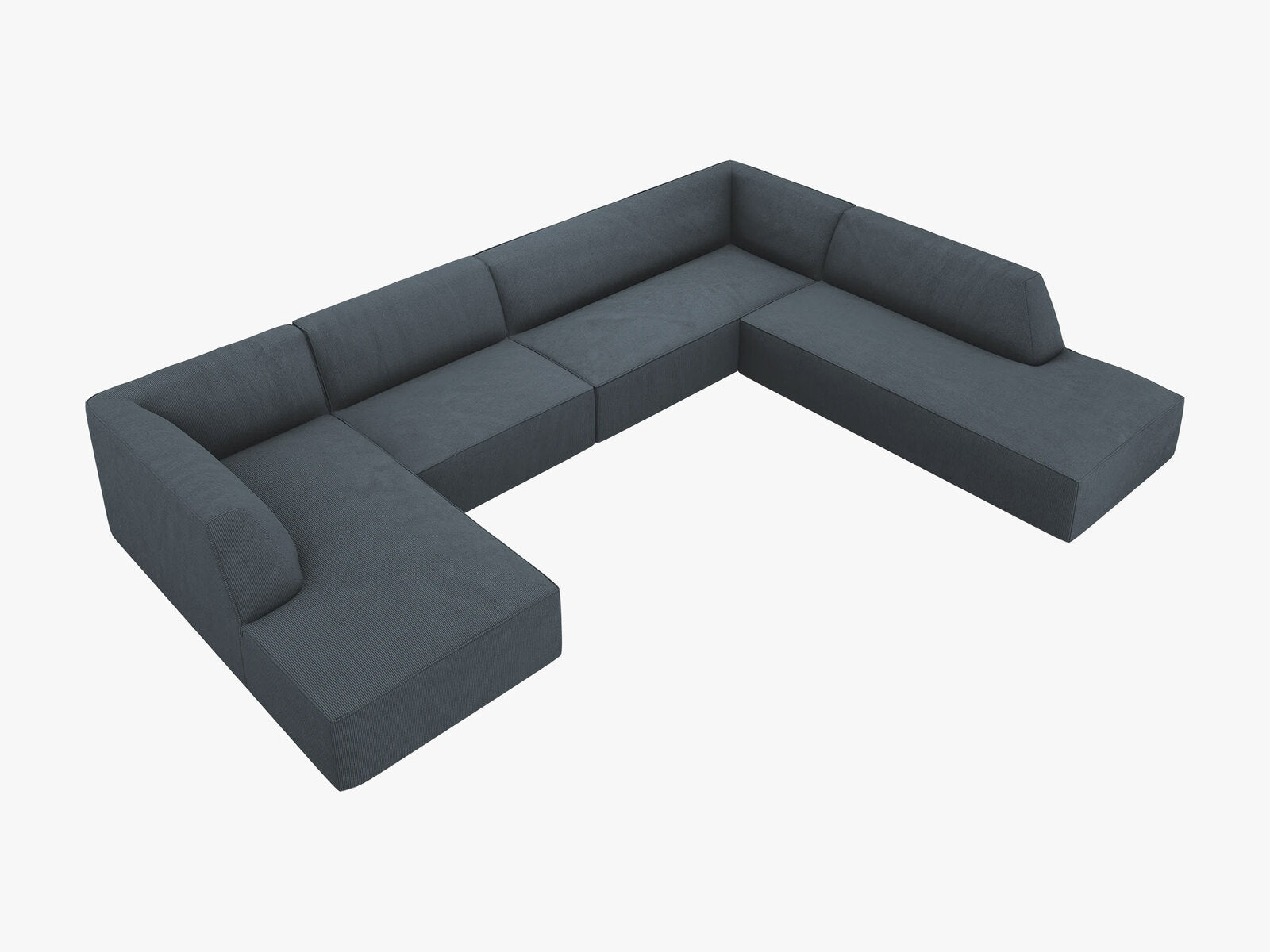 Micadoni Panorama-Ecksofa Ruby 7-Sitzer Rechts Kord Scala Blau