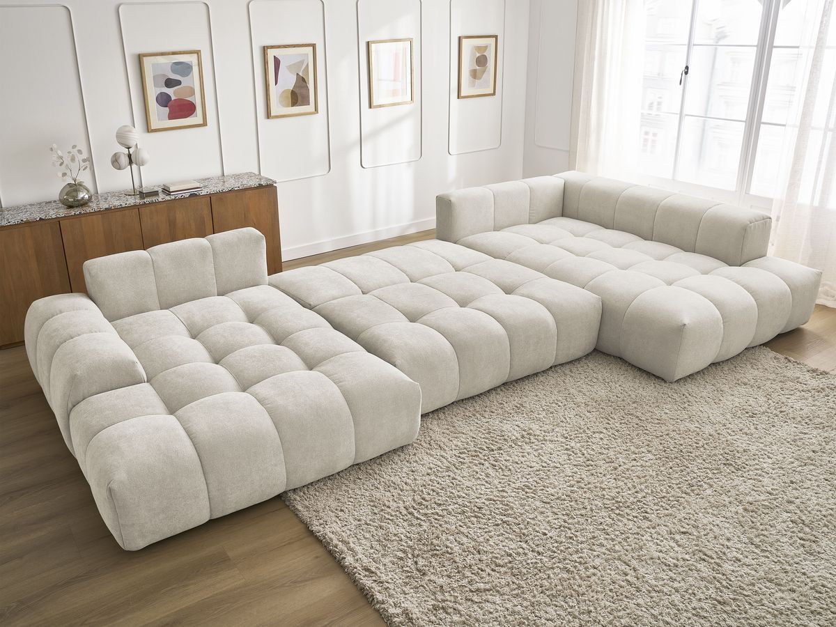 Bobochic Everest Wohnlandschaft, 14 Kissen Strukturstoff Beige Ecke links