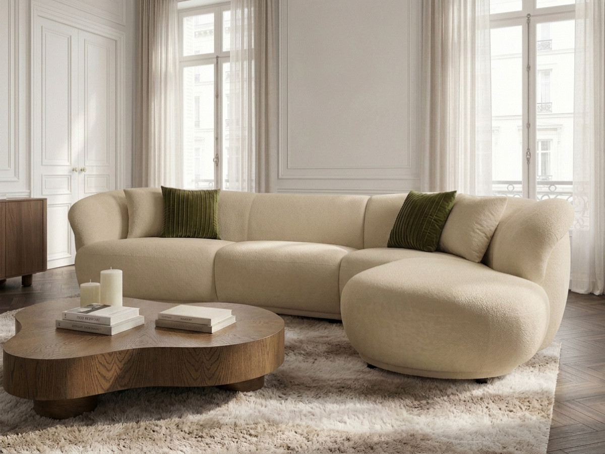 Bobochic Nora Ecksofa Chenille Beige Ecke rechts