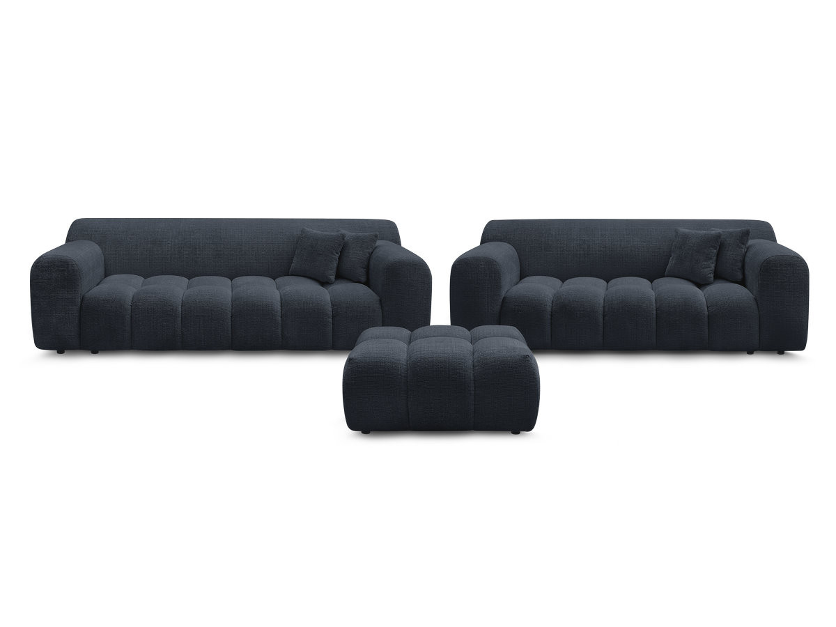Bobochic Melisse Sofa 5-Sitzer mit Pouf Strukturstoff Blau