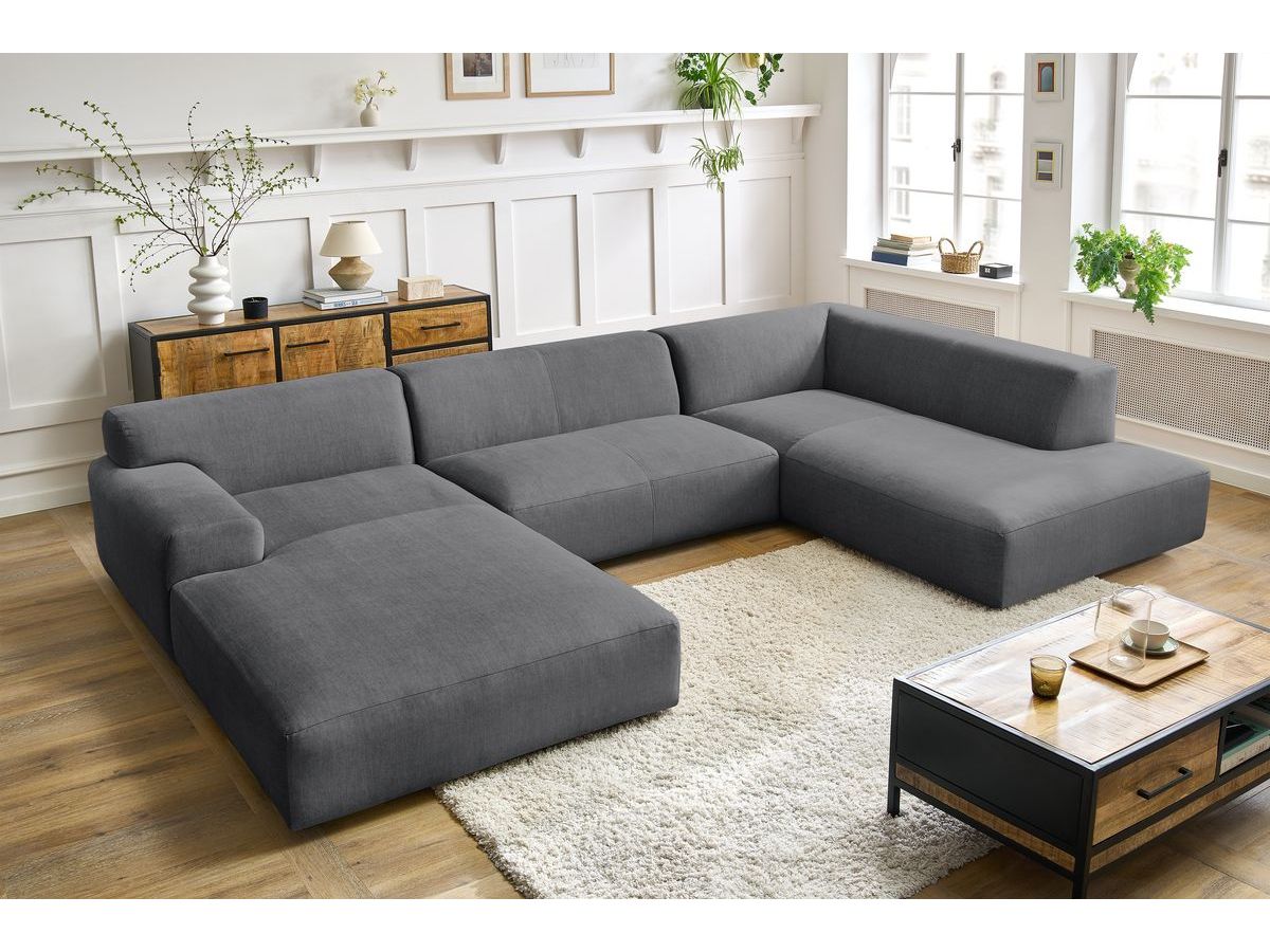 Bobochic Lavena Wohnlandschaft 359 × 220 cm Samt Dunkelgrau Ecke links