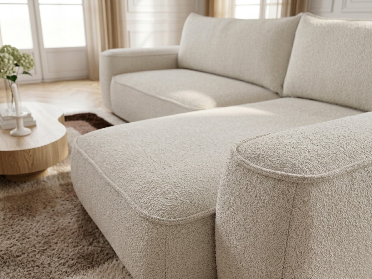 Bobochic Honore Ecksofa mit Schlaffunktion und Bettkasten Chenille Weiß