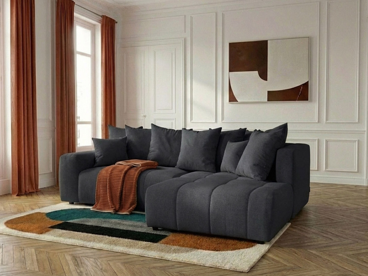 Bobochic Roxelane Ecksofa mit Schlaffunktion und Bettkasten Melange-Stoff Dunkelgrau Ecke rechts