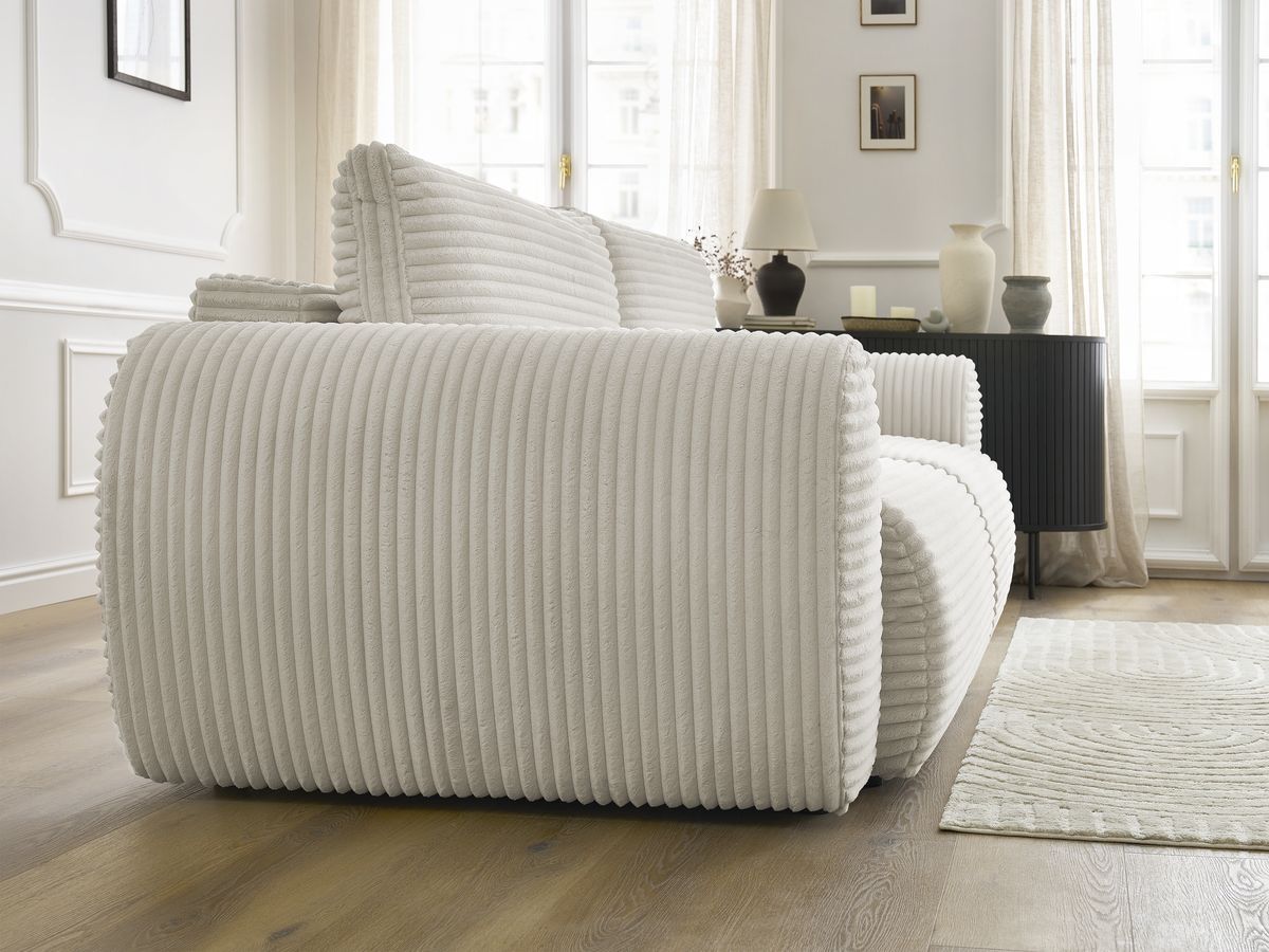 Bobochic Lucien Schlafsofa 3-Sitzer mit Bettkasten Breitcord weich Beige