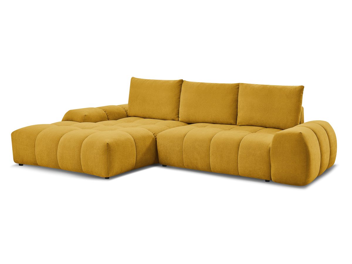 Bobochic Everest Ecksofa mit Schlaffunktion und Bettkasten 318 × 180 cm, 3 Kissen Strukturstoff Gelb Ecke links