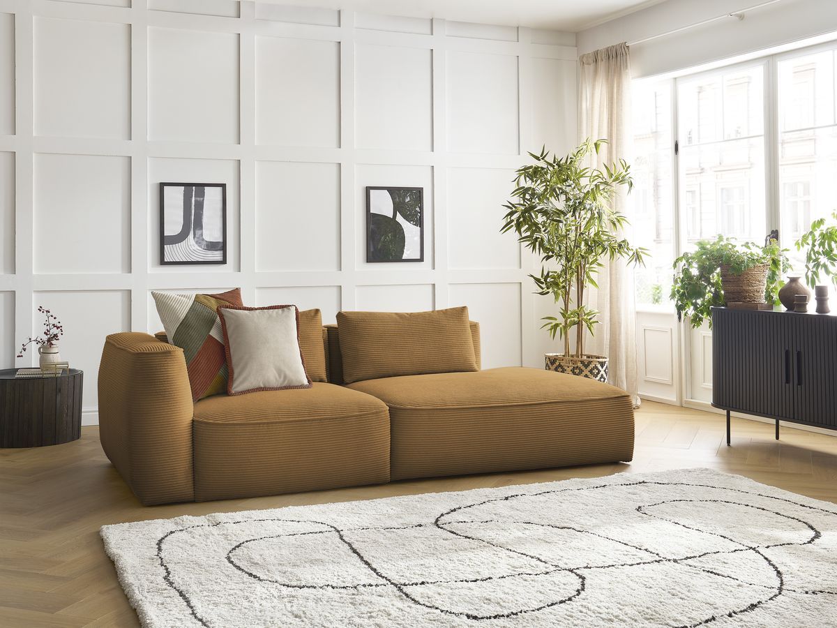 Bobochic Leopold Sofa 3-Sitzer Cordsamt Gelb Armlehne links