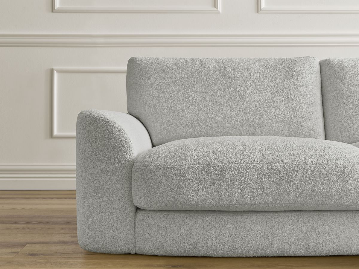 Bobochic Leonore Sofa 3-Sitzer mit Pouf Bouclé-Stoff Hellgrau