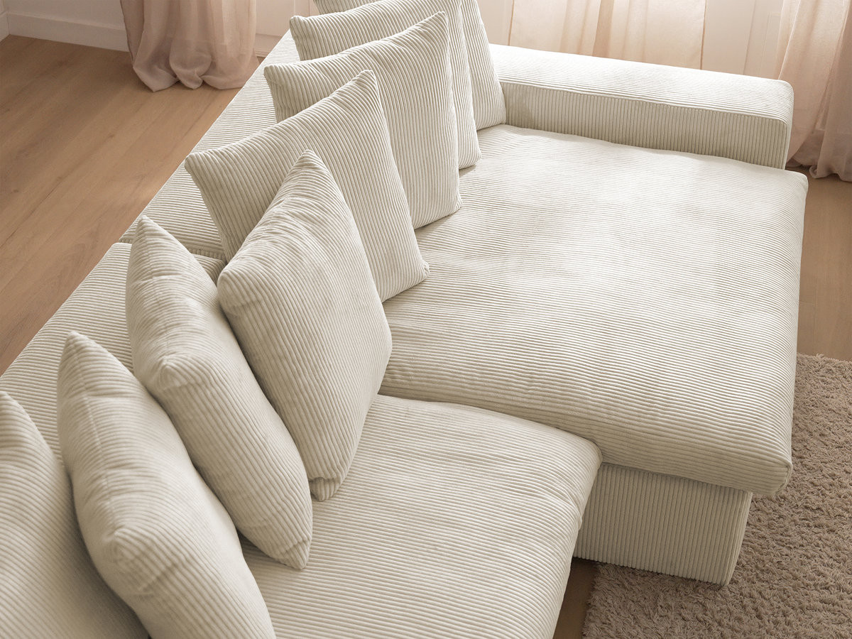 Bobochic Enore Ecksofa 330 × 157 cm Cordsamt Beige Ecke rechts