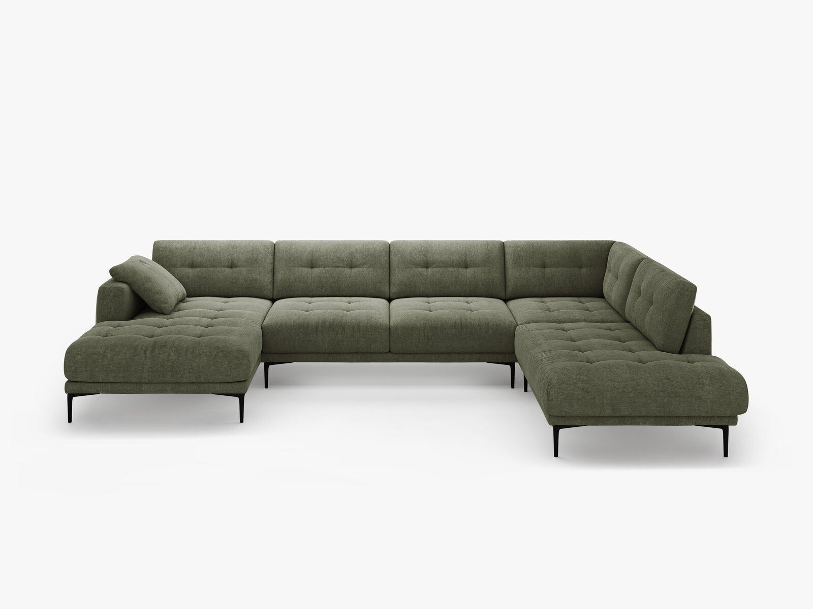 Micadoni Panorama Ecksofa Bemy 7-Sitzer Rechts Strukturierter Stoff Dunkel-Olivgrün