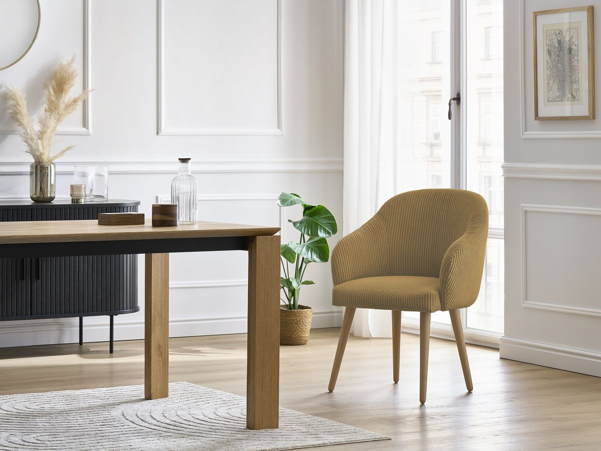Bobochic Sophie Esszimmerstuhl 4er-Set mit skandinavischen Holzbeinen Cordsamt Gelb