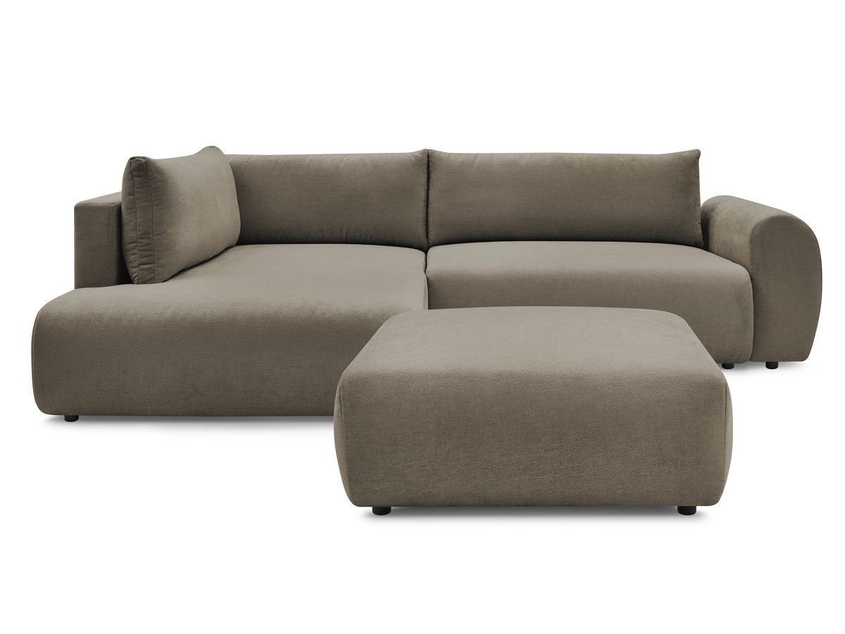 Bobochic Lucien Ecksofa mit Schlaffunktion und Bettkasten und Pouf 296 × 198 cm Stoff Taupe Ecke links
