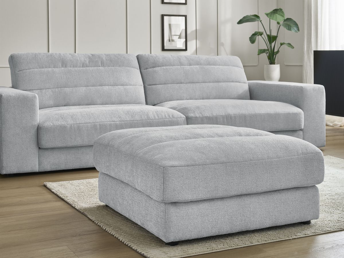 Bobochic Sierra Sofa 3-Sitzer mit Pouf Strukturstoff Hellgrau