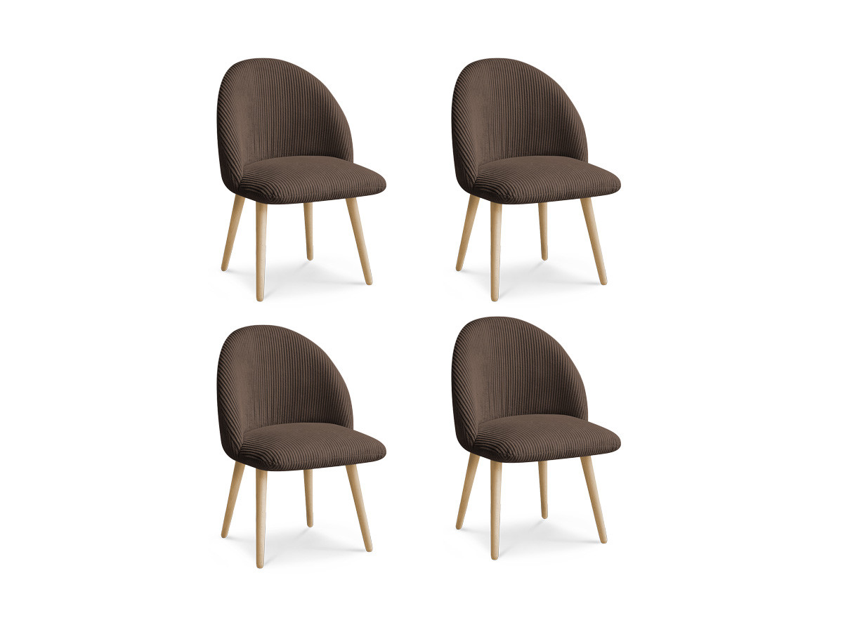 Bobochic Lalie Esszimmerstuhl 4er-Set mit skandinavischen Holzbeinen Cordsamt Braun