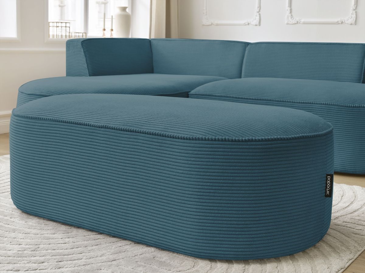Bobochic Rousseau Ecksofa mit Pouf Cordsamt Dunkelblau Ecke links