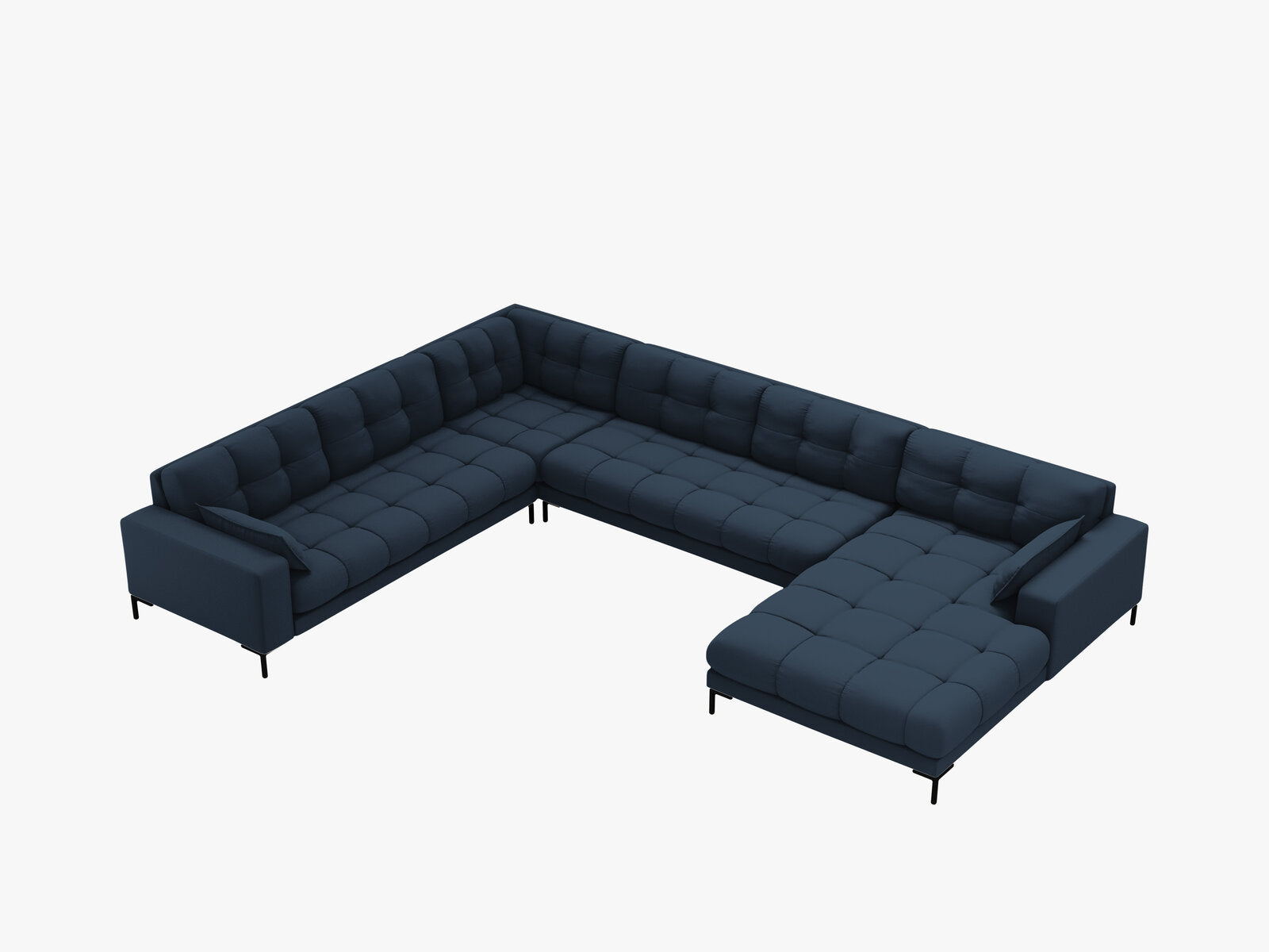 Micadoni Wohnlandschaft Mamaia 7-Sitzer Links Strukturierter Stoff Neve Blau schwarze Beine