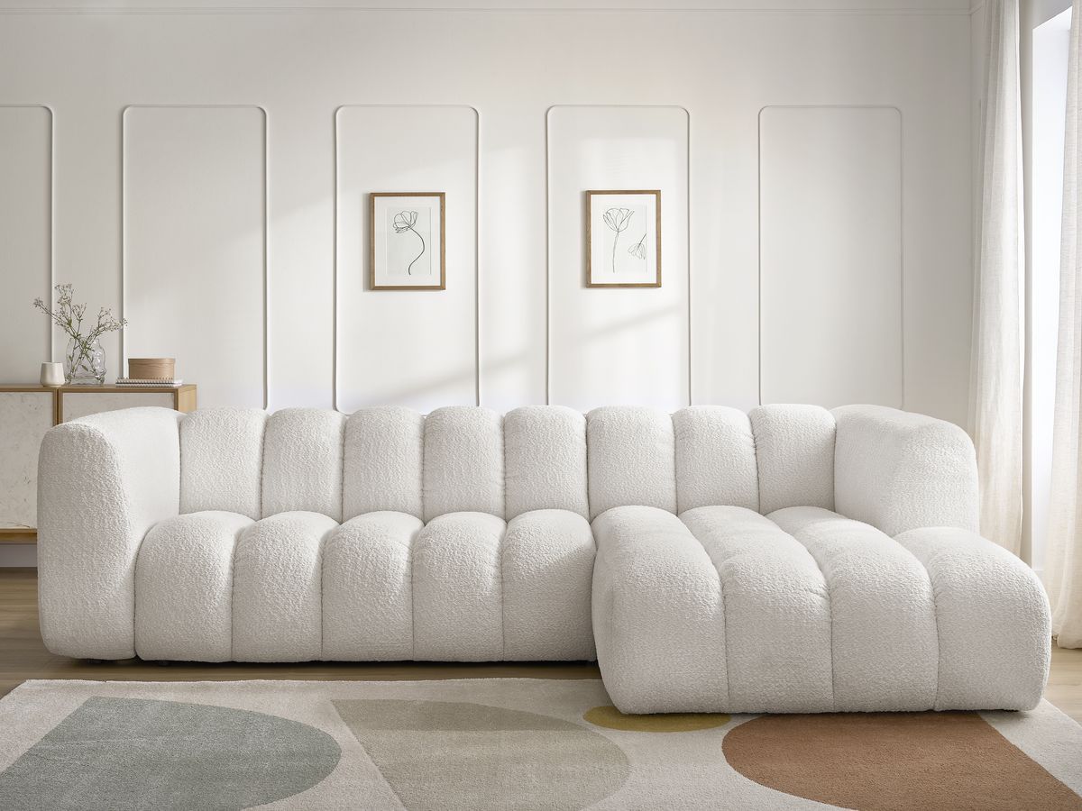 Bobochic Talia Ecksofa Bouclé-Stoff Weiß Ecke rechts