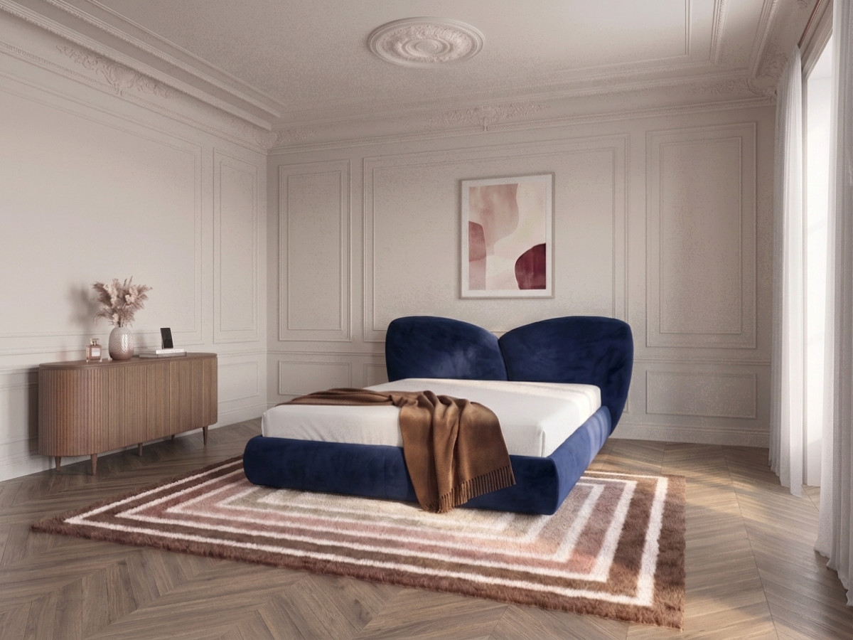 Bobochic Danae Polsterbett Samt Blau, Liegefläche 140 × 190 cm