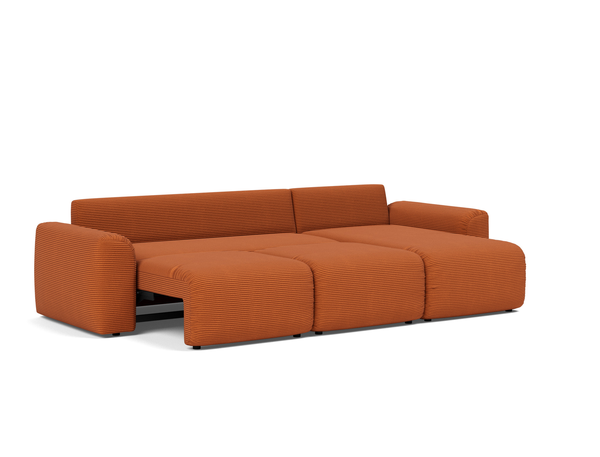 Schlafsofa Norum mit Chaiselongue und Chunky-Armlehnen Kord Corduroy 595-Burnt-Orange