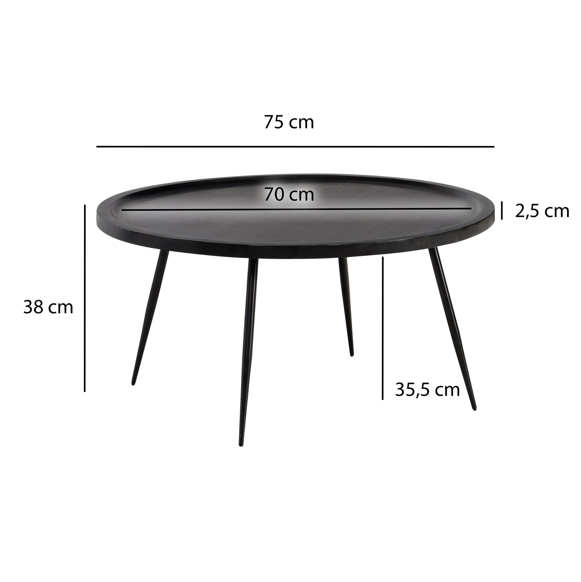 Couchtisch Eidsberg Mango Massivholz Schwarz Ø 75 cm