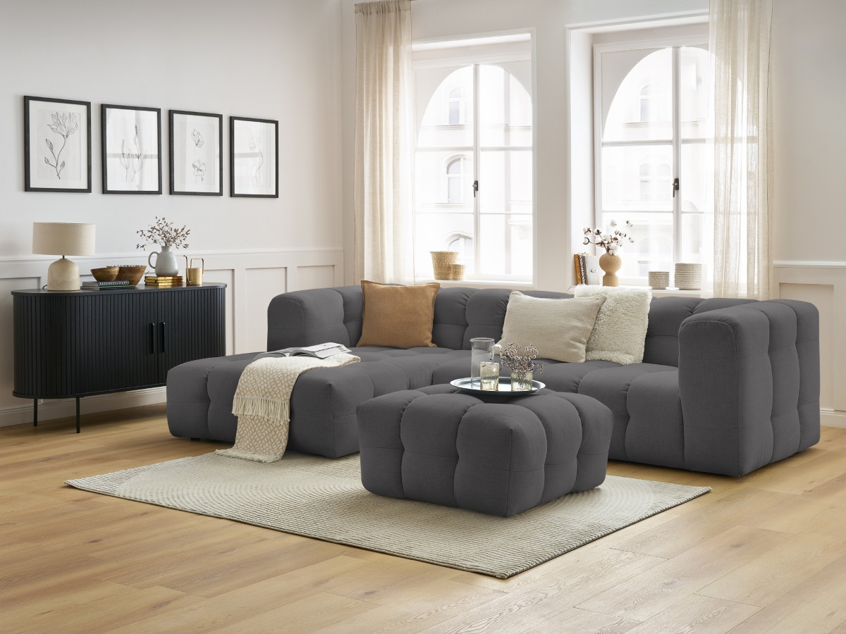Bobochic Cloud Ecksofa mit Pouf 288 × 184 cm Stoff Dunkelgrau Ecke links