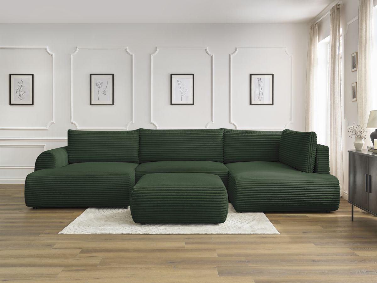 Bobochic Lucien Wohnlandschaft mit Pouf Breitcord weich Grün Ecke links
