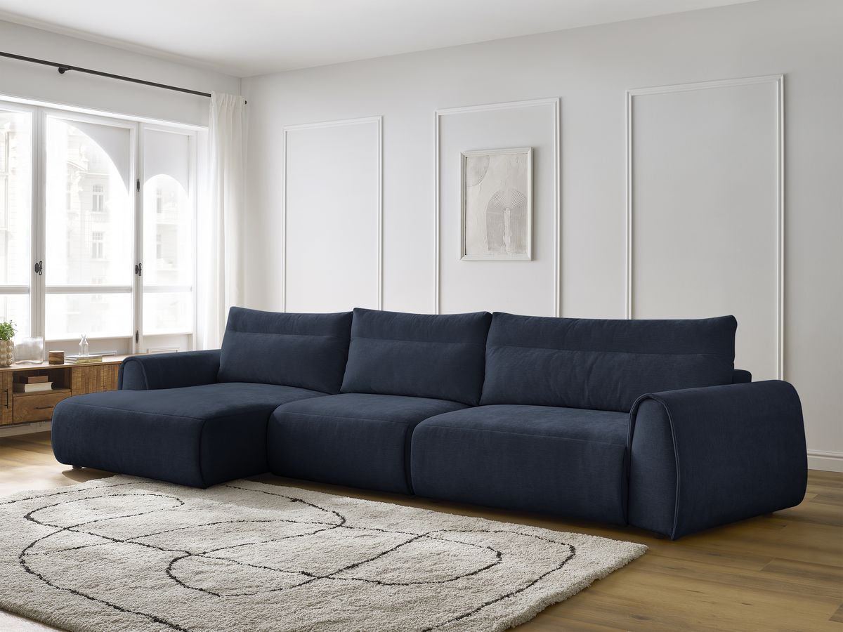Bobochic Aden Ecksofa 386 × 152 cm Stoff Dunkelblau Ecke links