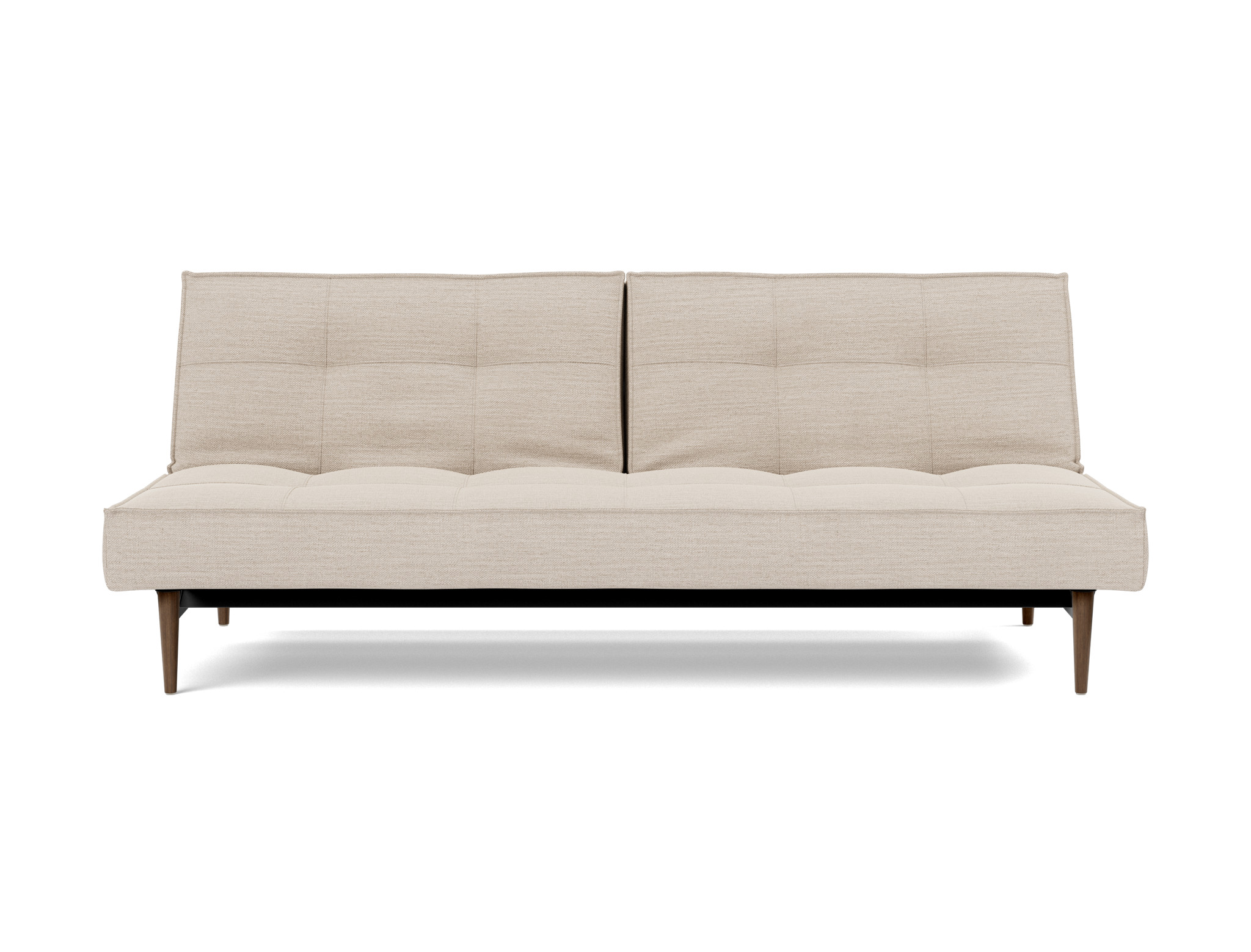 Schlafsofa Splitback Webstoff Blida 612-Sand-Grey Beine Styletto Eiche dunkel