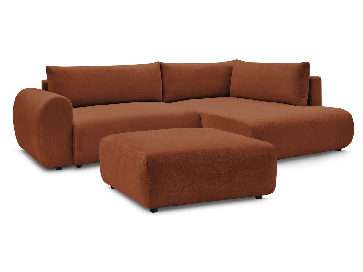 Bobochic Lucien Ecksofa mit Schlaffunktion und Bettkasten und Pouf 296 × 198 cm Stoff Orange Ecke rechts