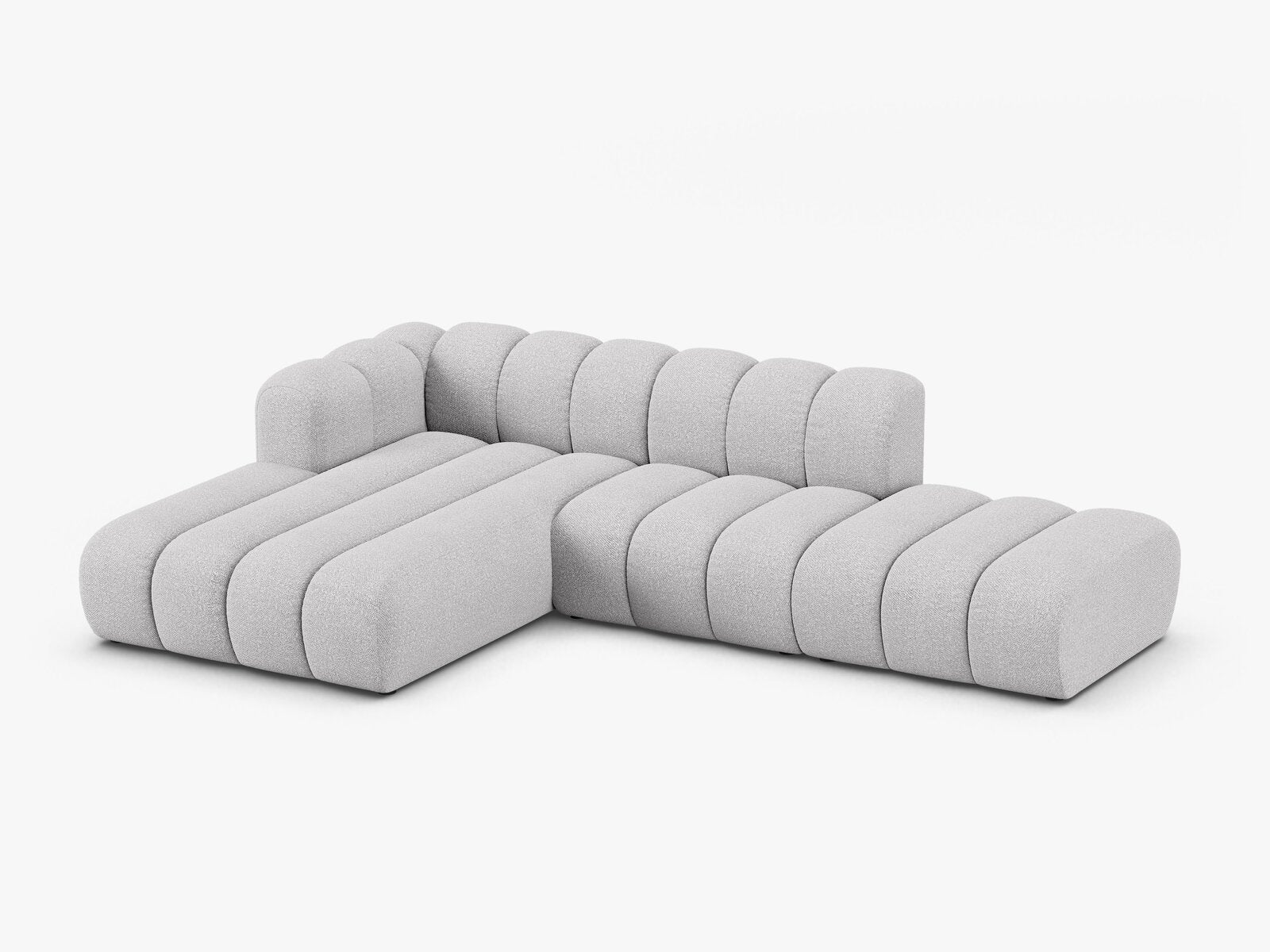 Micadoni Modulares Ecksofa offen Lupine 5-Sitzer Links Boucle Baloo Hellgrau