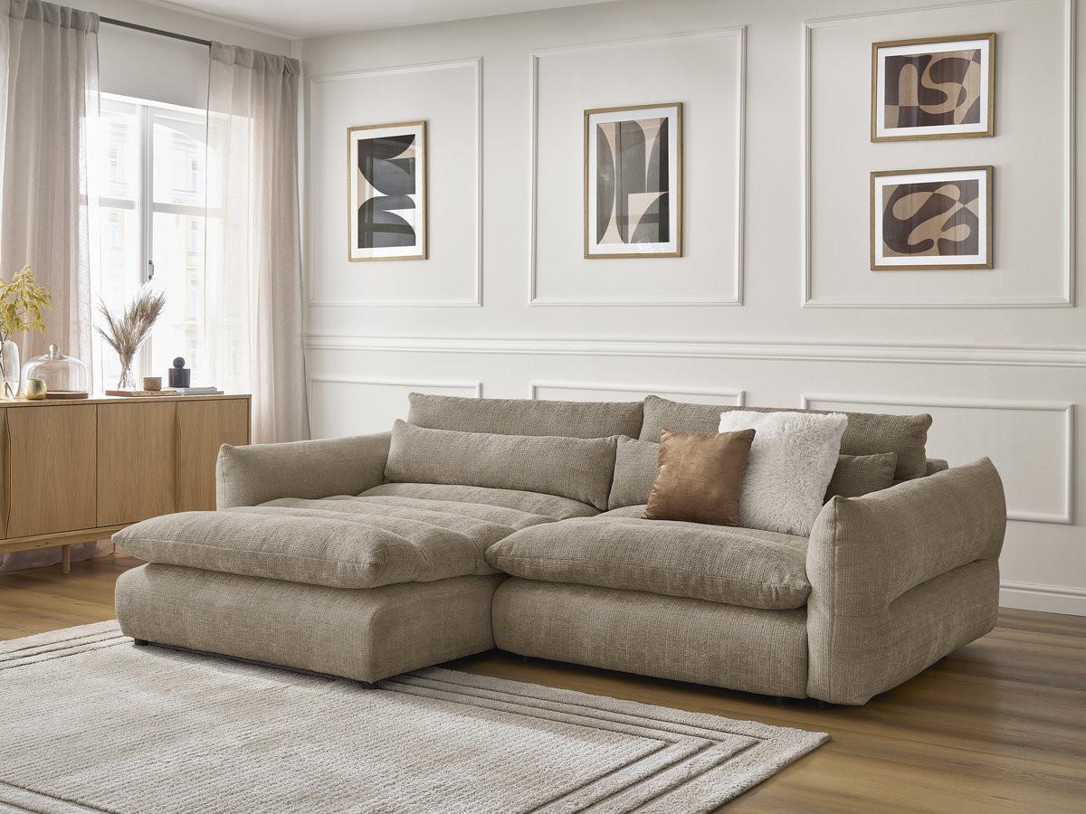 Bobochic Neil Ecksofa Strukturstoff Taupe Ecke links