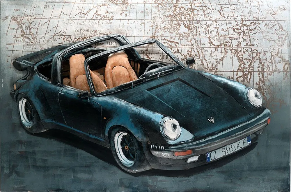 Handgefertigtes Metallbild Porsche 911 Black ca. 115x75 cm