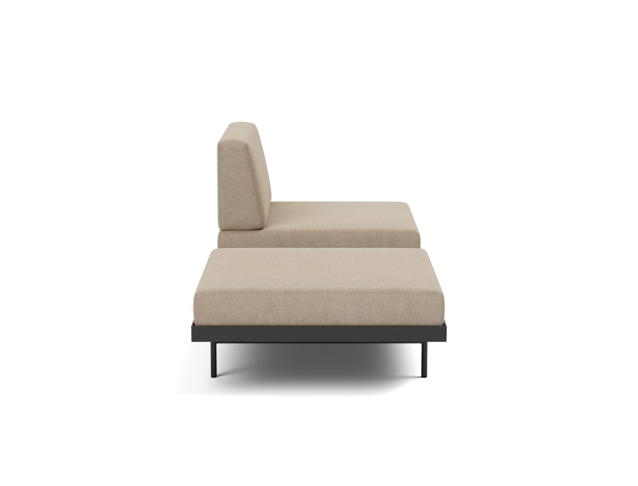 Tagesbett Puri Flachgewebe Phobos 587-Mocha Beine mit Nussbaumtisch