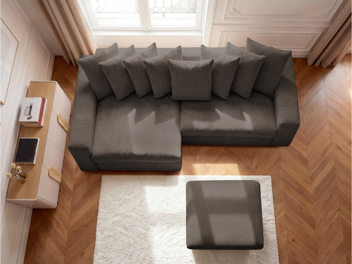 Bobochic Enore Ecksofa mit Pouf Cordsamt Taupe Ecke links
