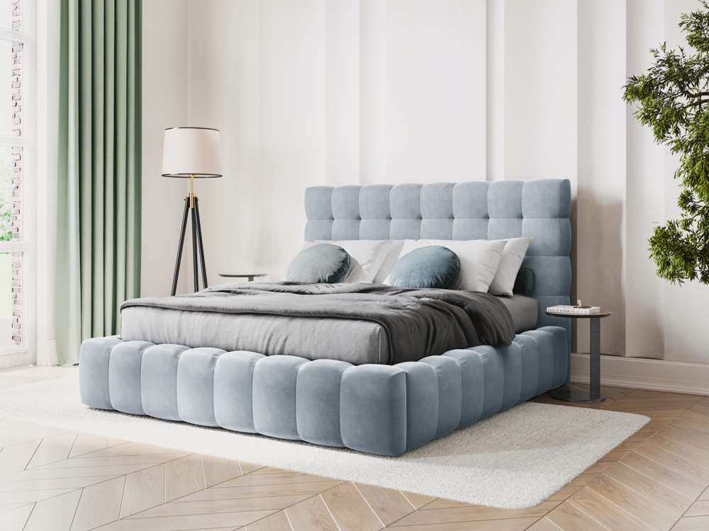 Cosmopolitan Design Stauraumbett mit Kopfteil Bali 140x200 Samt Bluvel Hellblau